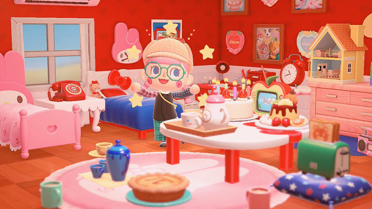 sesametchi's tweet image. 大好きな色でいっぱい部屋🎀🍎🗳📘🧤