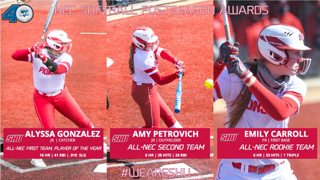 SHUBigRed's tweet photo. 🏆🥎: @shu_softball representing well in the @necsoftball postseason awards! Alyssa Gonzalez highlighted the awards as she was named NEC Player of the Year! #WeAreSHU 

🔗:https://t.co/BGo7LgWAGn https://t.co/rJyHjatDhJ