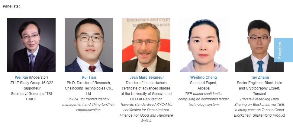 DeFiForGood's tweet image. Achieving offline #DeFiForGood with KYC/AML certificates and patented hardware wallets presented at the @ITU  event by Dr. Jean-Marc Seigneur with also presentations from @AlibabaGroup @TencentGlobal #DeFi #decentralized #finance #crytocurrencies #offline #hardware #wallet #CBDC