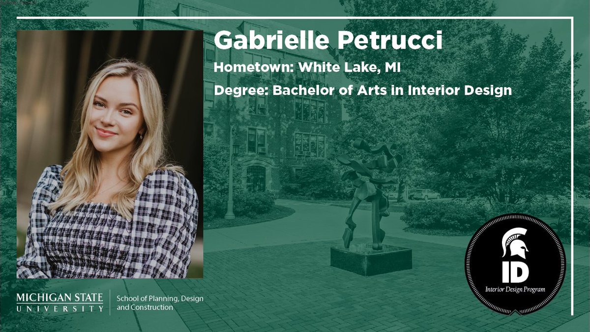 MSUSPDC's tweet photo. Congratulations to #MSUID's Gabrielle Petrucci for her achievement of Bachelor of Arts in Interior Design! #SPDC #interiordesign #CANRatMSU #MSUSocialScience https://t.co/c4iHcg3sFp