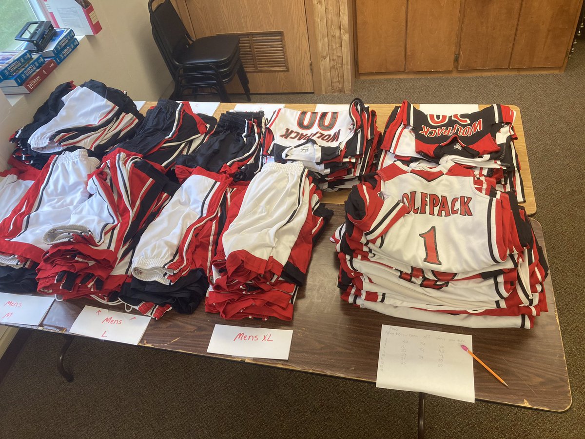 Selling old wolfpack basketball uniforms <a href="/ElginPublic/">Elgin Public School</a>  $5 per piece.  Open during regular school hours.