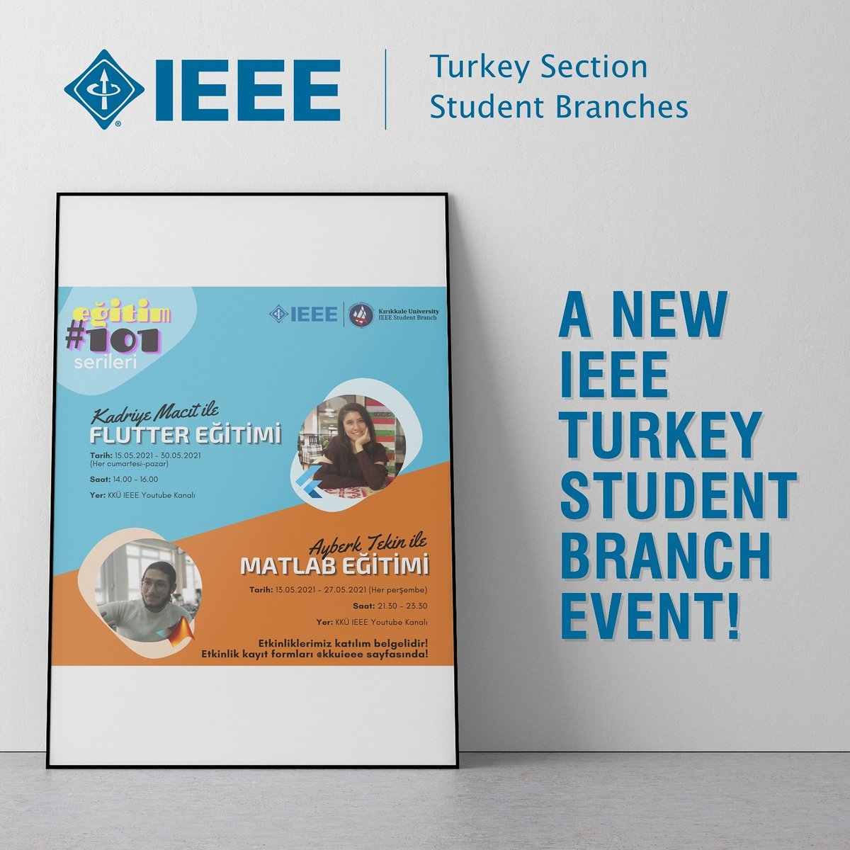 ieeetrsb's tweet photo. Kırıkkale Üniversitesi IEEE Topluluğu Eğitim 101 Serisi ile karşınızdalar! 15-30 Mayıs 2021 tarihlerinde  IEEE Youtube Kanalı'ndan canlı olarak gerçekleştirilecektir. Tüm eğitimler katılım sertifikalı olacaktır. Detaylı bilgi ve kayıt formu @kkuieee sayfasında! https://t.co/hEhTrfKuV3