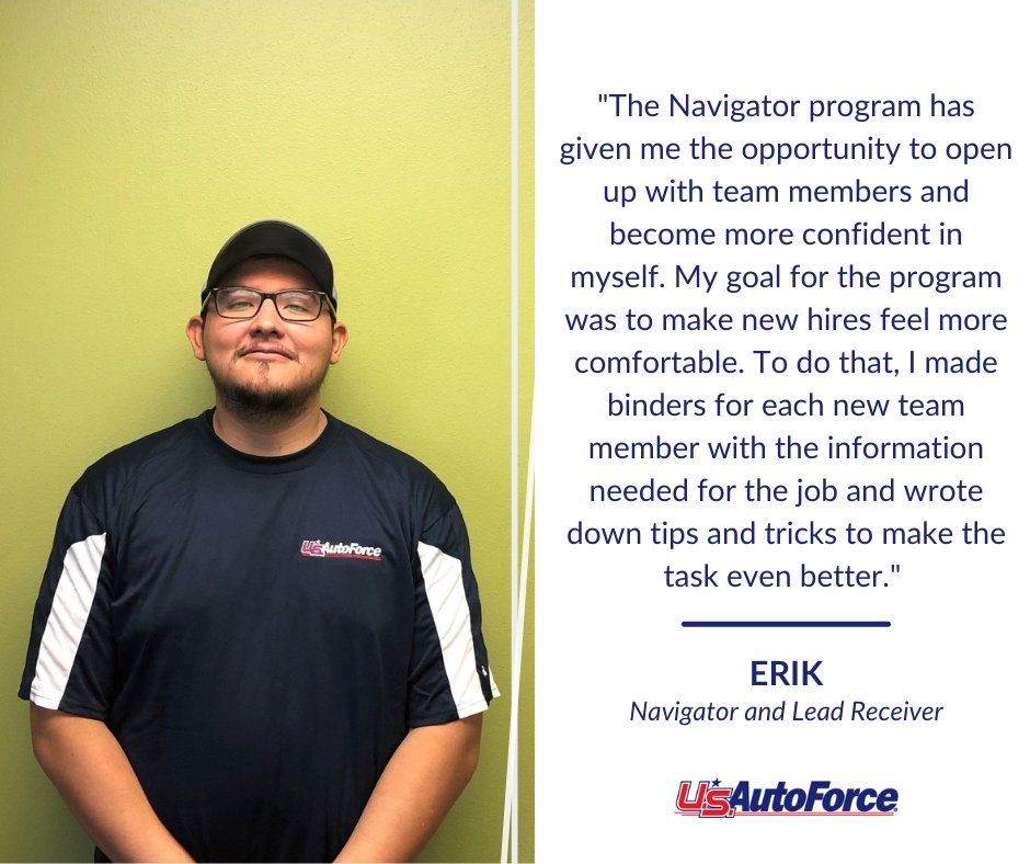 Meet Erik, a lead receiver and navigator or U.S. AutoForce! 👋 Not only does Erik have a passion for people, he always wants his team members to feel comfortable in their new work environment. This is what makes Erik such a great asset to our team and an outstanding Navigator!
