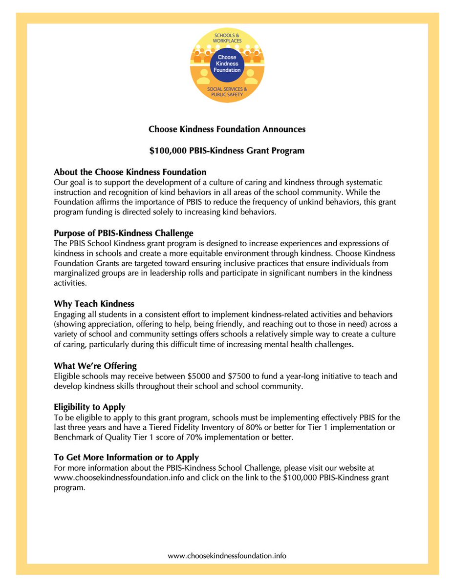 Check out this PBIS Kindness grant! We know so many of you do an amazing job encouraging kindness in your schools. Don't miss out on this opportunity! Learn more at ow.ly/b2eT50ELdHN