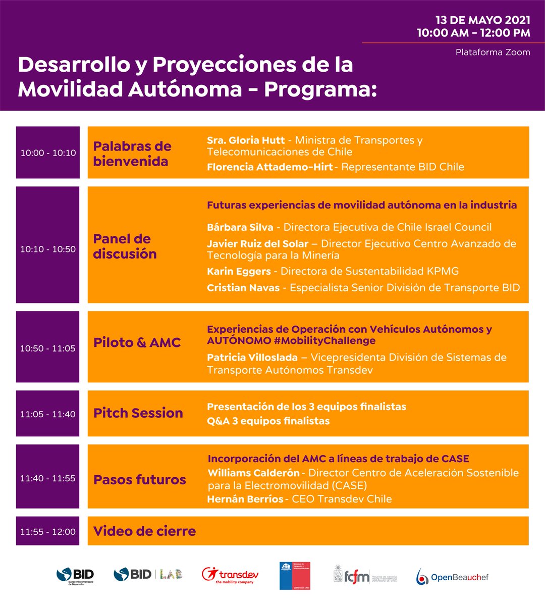 TransdevChile's tweet image. En minutos empieza el Webinar &quot;Desarrollo y Proyecciones de la Movilidad Autónoma&quot; donde podrán conocer las iniciativas desarrolladas por los ganadores del Autónomo Mobility Challenge

⏰ Te esperamos a las 10:00 am

👉 Inscríbete en: jhb.short.gy/AMC