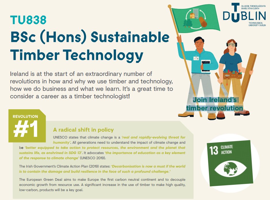 #OpportunitiesThatGrowOnTrees Do you have an interest in working with #timber? Would you like to design #timber buildings or learn how to shape #wood using #robotic tools? <a href="/WeAreTUDublin/">TU Dublin / OT Baile Átha Cliath</a> is offering BSc in #Sustainable #Timber #Technology.
#bioeconomy #education #timberrevolution
