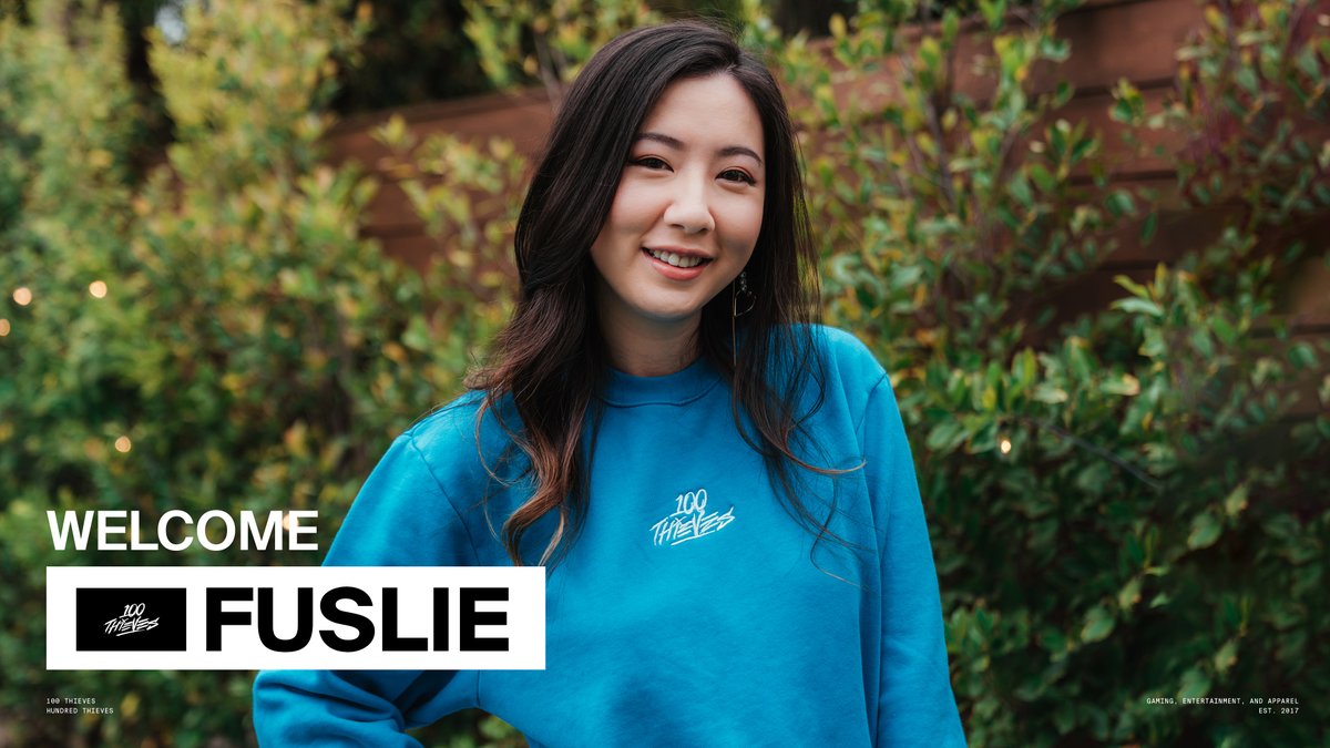 Welcome @Fuslie to 100 Thieves!
 
Leslie started streaming back in 2015 and is now one of the biggest female creators on Twitch. She's one of the most genuine and charismatic people in the scene. We’re beyond excited to have her and to be building this community with her! #100T