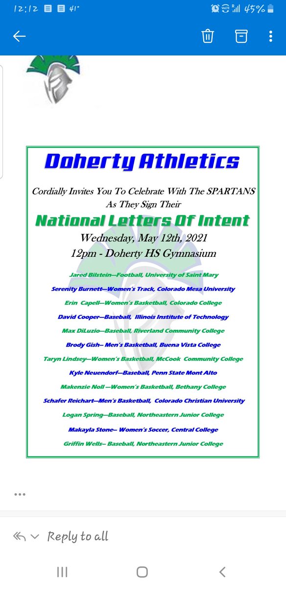 DohertySpartans's tweet photo. Congratulations to these Spartans for signing their National Letters of Intent!! We're proud of you! 💙💚👏👏 #DHSNIL2021 https://t.co/LNgxhJZ49u