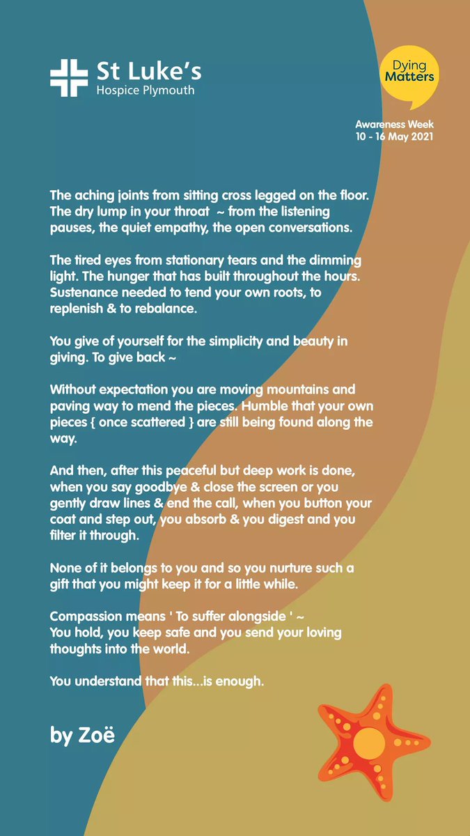 Here are reflective words from a local Compassionate Friend, lending a listening ear to people affected by death, dying, loss and bereavement.

How can we make sure, those around us and our loved ones are cared for and emotionally #Inagoodplace to die? 

<a href="/DyingMatters/">Dying Matters</a>