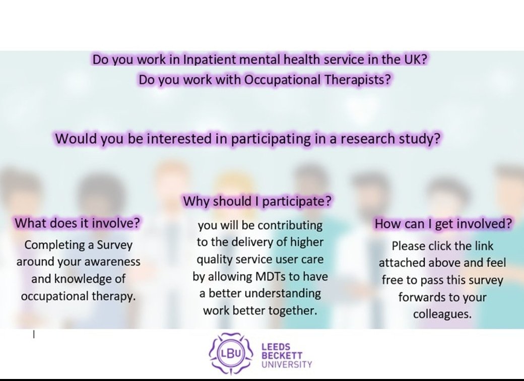poppy_ot's tweet photo. @PUNCKatie_Riz Hi there! I can see from your twitter bio that you work in mental health! 

Please consider taking part in my research!! All participation is anonymous &amp; will be greatly!

https://t.co/SlZY40VNjI https://t.co/poVpI4mrfa