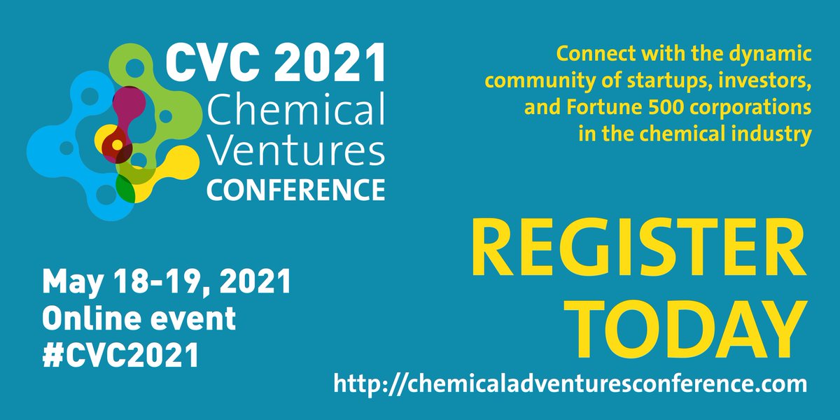5 days to go! We are looking forward to #CVC2021! Check out our amazing speakers and outstanding startups chemicalventuresconference.com/agenda.html Hosted by: <a href="/AmerChemSociety/">American Chemical Society</a> <a href="/DE_Innovates/">The Innovation Space</a> <a href="/ChEnected/">American Institute of Chemical Engineers (AIChE)</a> <a href="/NCET2/">NCET2</a>