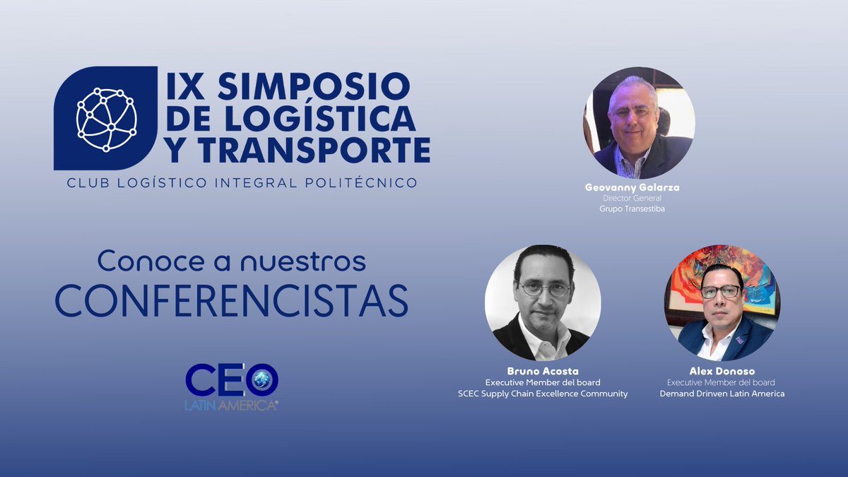 clip_espol's tweet photo. Hoy les presentamos a @CEEO_Latam , uno de nuestros Sponsors en el IX Simposio de Logística y Transporte.
Conoce mas de ellos en sus redes sociales.
Fb: @ceeolatinamerica 
Ig:  @ceeolatinamerica
Mail: info@ceeo.lat https://t.co/x0KgpdLHy1