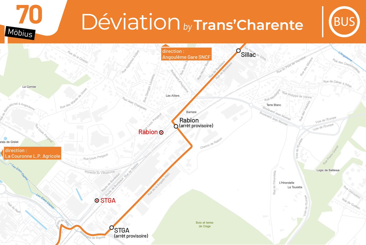TransCharente's tweet photo. || Travaux route de Bordeaux ||
#mobiusA #mobius7 #mobius70 #mobiusS1 du jeudi 13/05 à 8h au 17/05 à 18h environ :

- Les arrêts "Rabion" et "STGA" ne seront pas desservis.

- Reportez vous aux arrêts provisoires situé rue de la Brigade RAC. https://t.co/52ZCLaxeAt