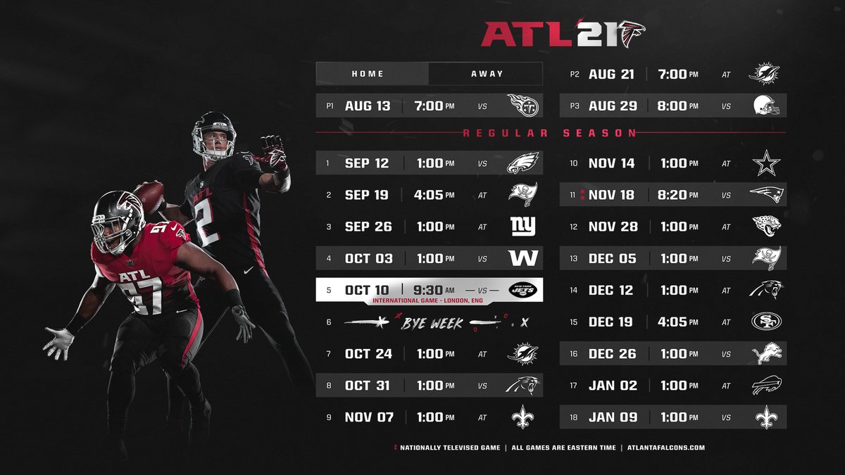 Atlanta Falcons 2021 Uniform Schedule