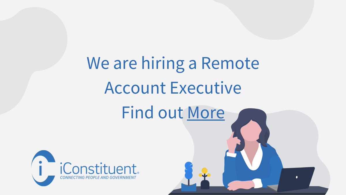 iConstituent's tweet photo. iConstituent is looking for a dynamic Account Executive to join our team working with State and Local Governments.  The position is remote, so everyone across the US is welcome!  
https://t.co/9vSriuzkfD
#job #Hiring #GovTech https://t.co/KNwDcAMxUr