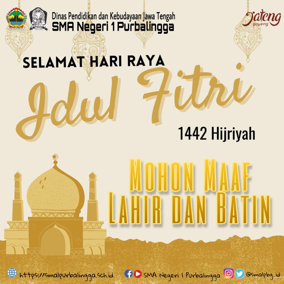 Semoga amal ibadah puasa kita diterima Allah SWT dan diberi kekuatan untuk istiqomah melakukan kebajikan-kebajikan seperti yang sudah dilakukan di bulan Ramadhan. Amin.
#idulfitri1442H 
#EidMubarak