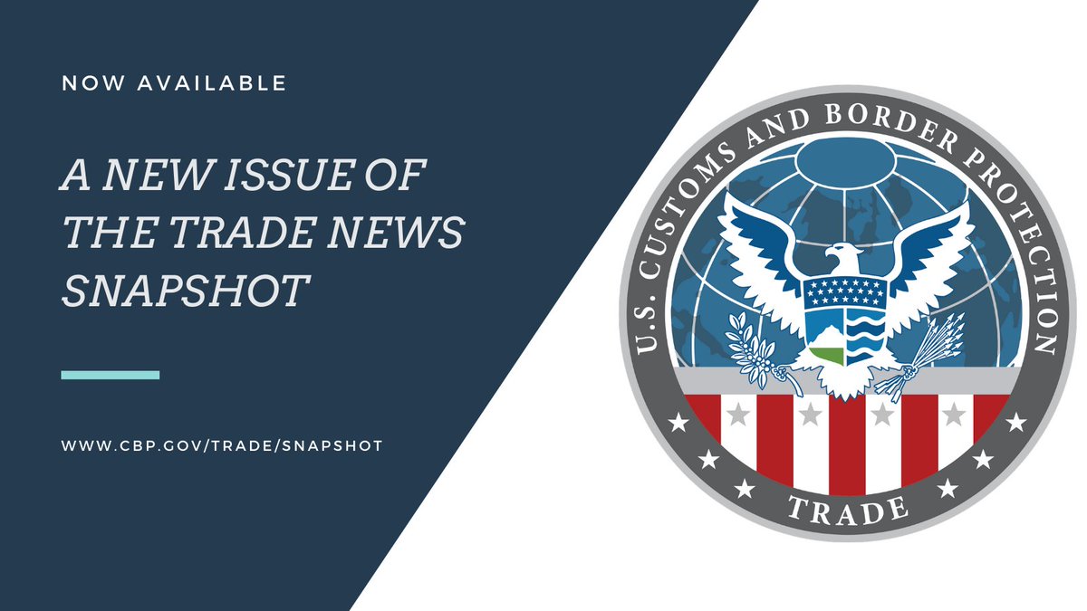 CBPTradeGov's tweet photo. A new issue of the Trade News Snapshot is available now on our website! Read about illegal logging, @CBP’s nomination for #Sammies2021, a #21CCF update, and more here: https://t.co/RukEMkt3JW. #CBPTrade https://t.co/da7oRFAIkT