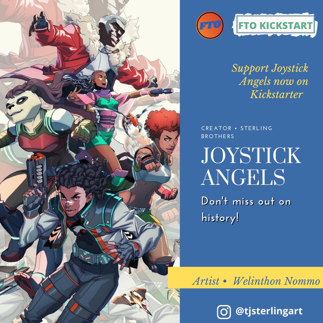 ftonerdtalk's tweet photo. FTO NERD TALK is back at it with a me post just for comic creators. I introduce to it FTO KICKSTART!! Today we are showing some love to @tjsterlingart and his creation  Joystick Angels. Send some cash. Show some love. Just DON'T MISS OUT ON HISTORY. 

CREATOR • @tjsterlingart https://t.co/KSpN2k5IyO