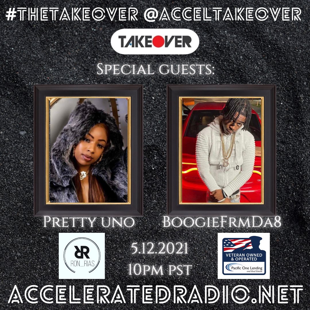 xTakeOverRadiox's tweet photo. Special guests #PrettyUno & @BoogieFrmDa8 join the @AccelTakeOver TONIGHT 5.11.2021 at 10pm PST for our #Mustard #Productions #Top5 #Countdown!!! Download the “Accelerated Radio” app onto your smartphone to tune in LIVE!!! https://t.co/PzE5DN0udj https://t.co/8kSSPj7cUw