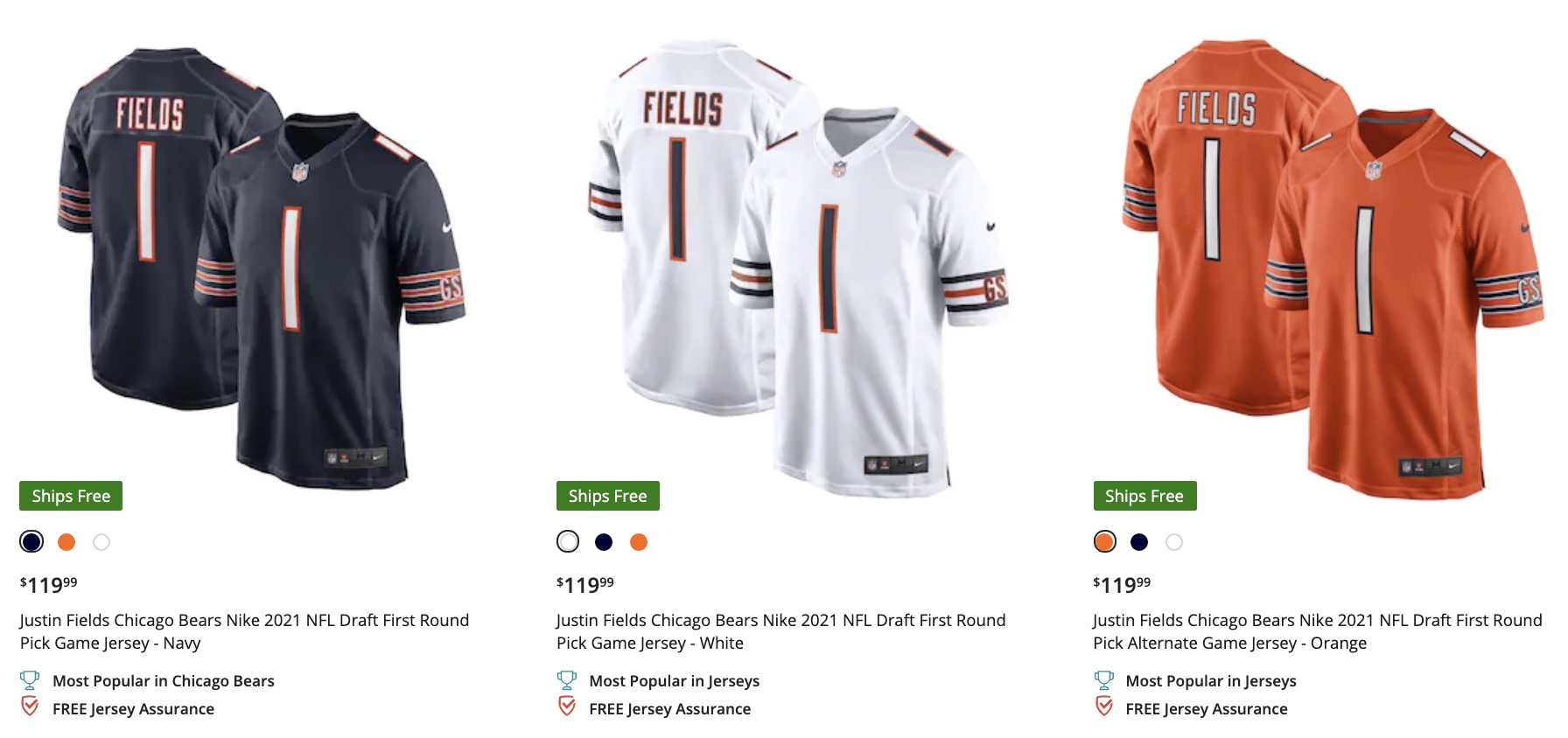 Justin Fields Chicago Bears Nike Orange Alternate Game Jersey