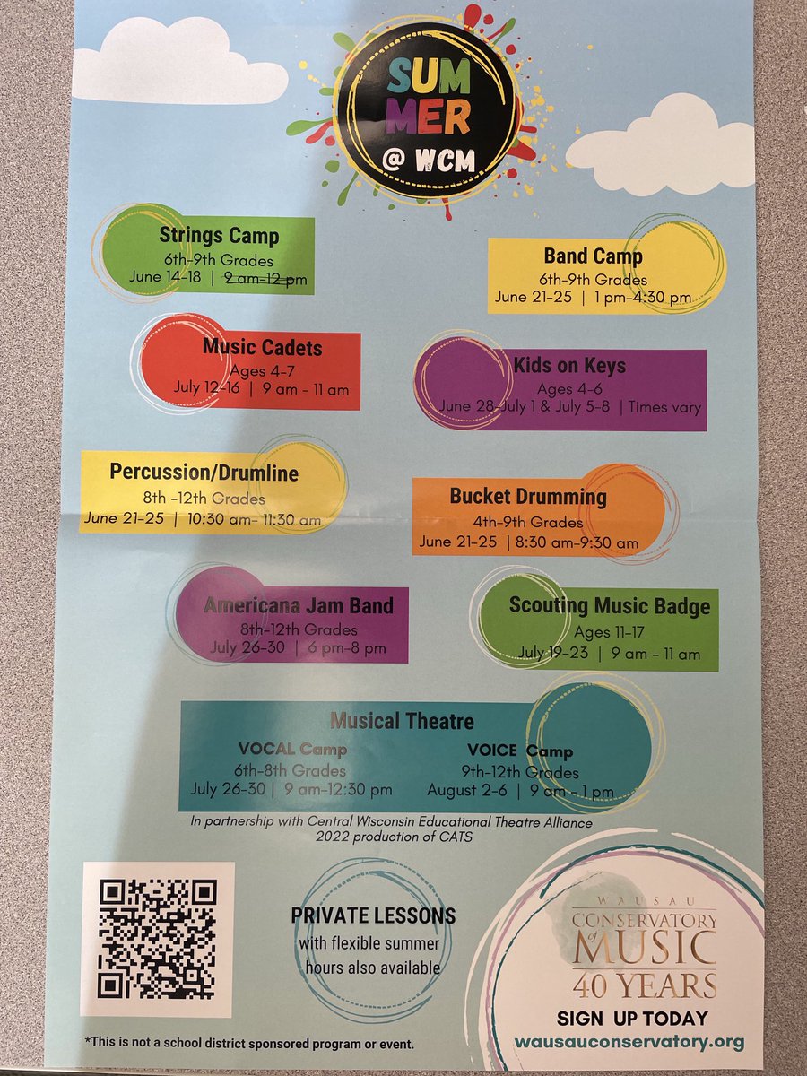 KimWilichowski's tweet photo. If you’re looking for some musical fun for your kids this summer, check out what’s going on at the Wausau Conservatory of music. https://t.co/10wLywAj5d