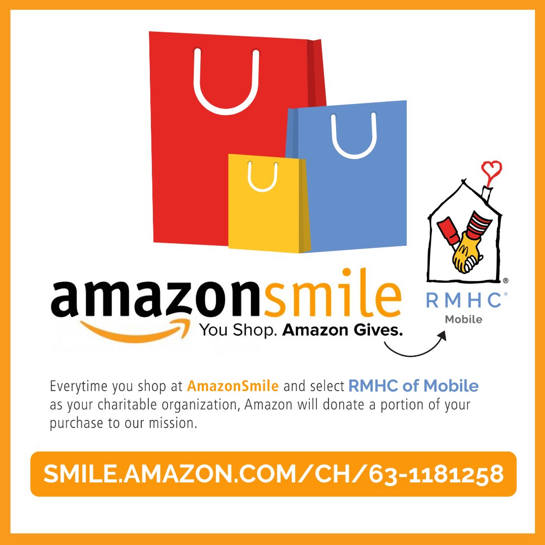 Every time you shop using AmazonSmile the Foundation will donate 0.5% of the purchase price of eligible products to the charitable organization of your choice! To choose RMHC of Mobile as your charity of choice use the link below before you start shopping smile.amazon.com/ch/63-1181258