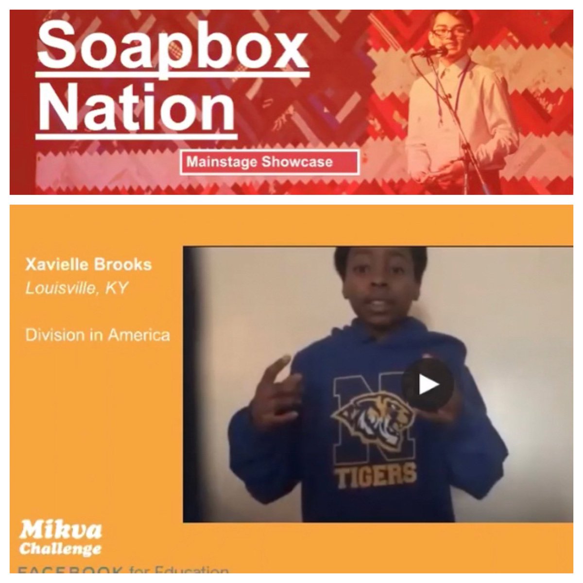 Yes! Sixth Gr. Xavielle Brooks just WON 1st Place in the NATIONAL @MikvaChallenge!  #BrilliantMind #FuturePresident #NaturalLeader #ProudPrincipal