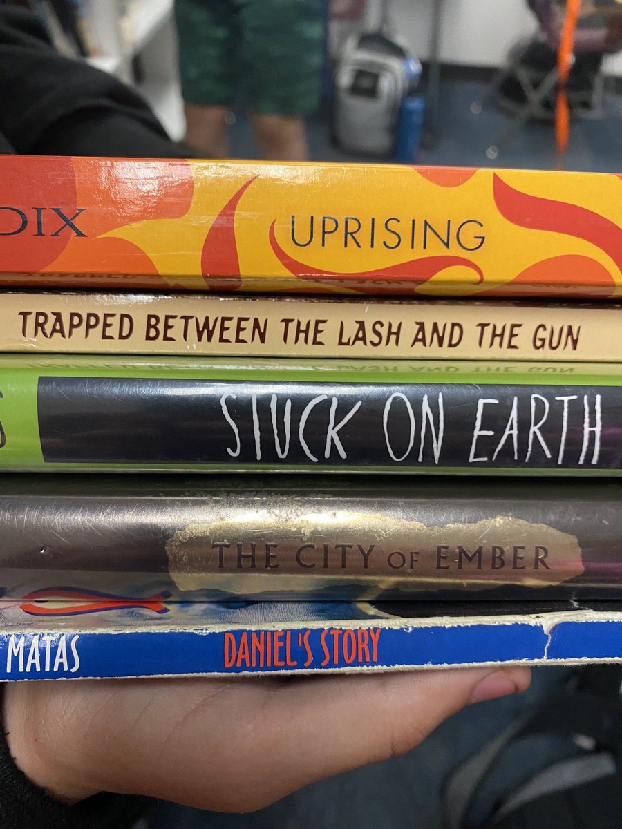 TalkingTier1's tweet photo. We did book spine poetry after the STAAR test today.  #elateacher #sisReads #SpartanStories #yabooks @Seabrook_ccisd https://t.co/Yap6dlM9lb