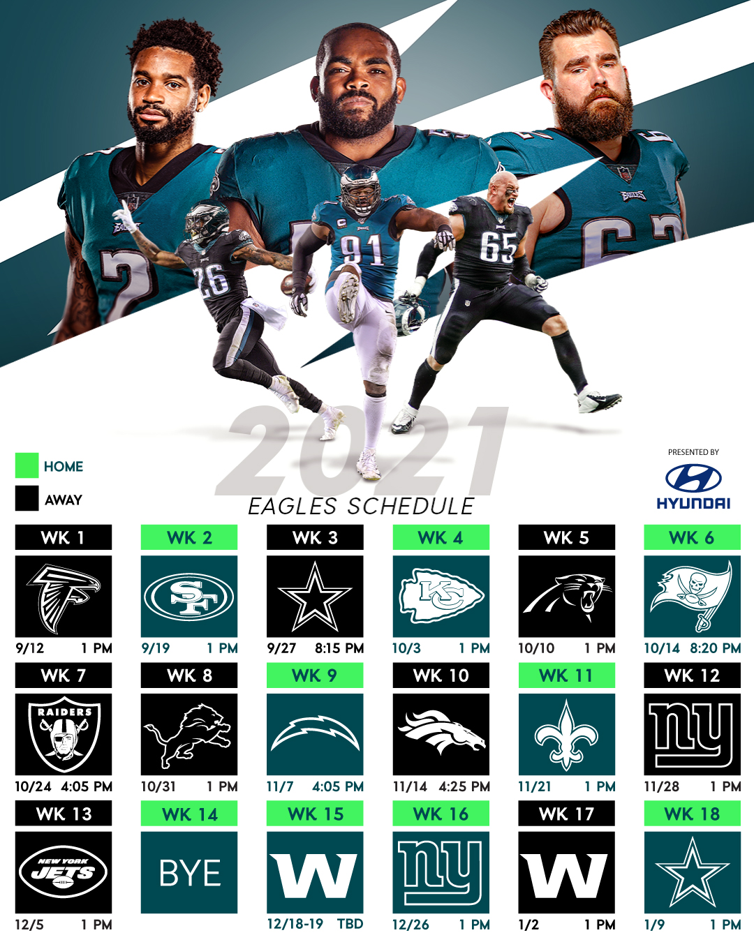 Philadelphia Eagles on X: 'Our full 2021 schedule is here. Plan  accordingly. @Hyundai, #FlyEaglesFly 