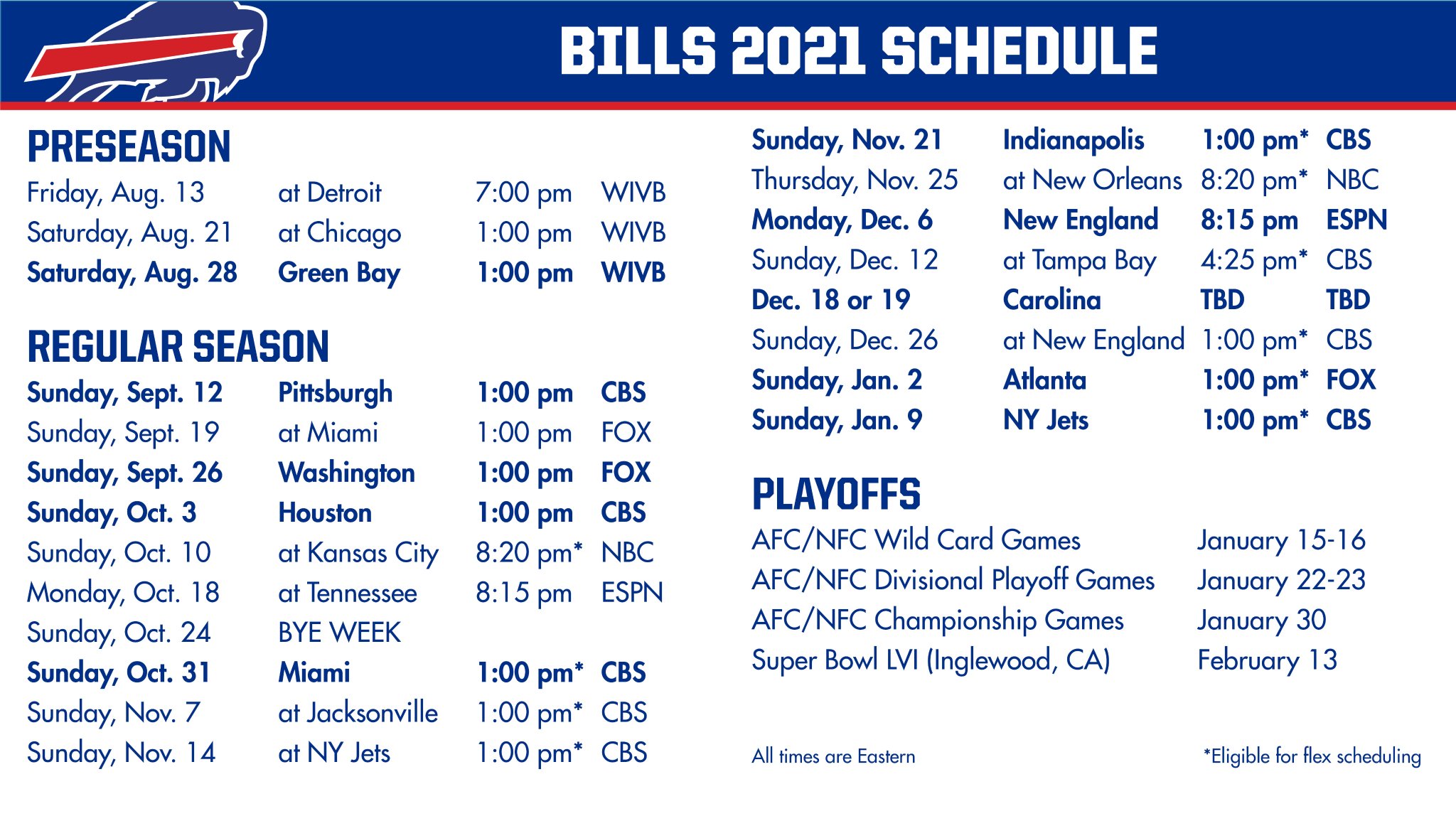 Buffalo Bills PR on X: 'The @buffalobills 2021 schedule ⬇️ https