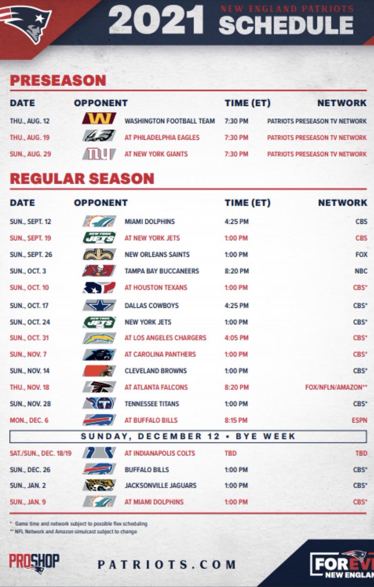 Phil Perry On Twitter Patriots Schedule Officially Official