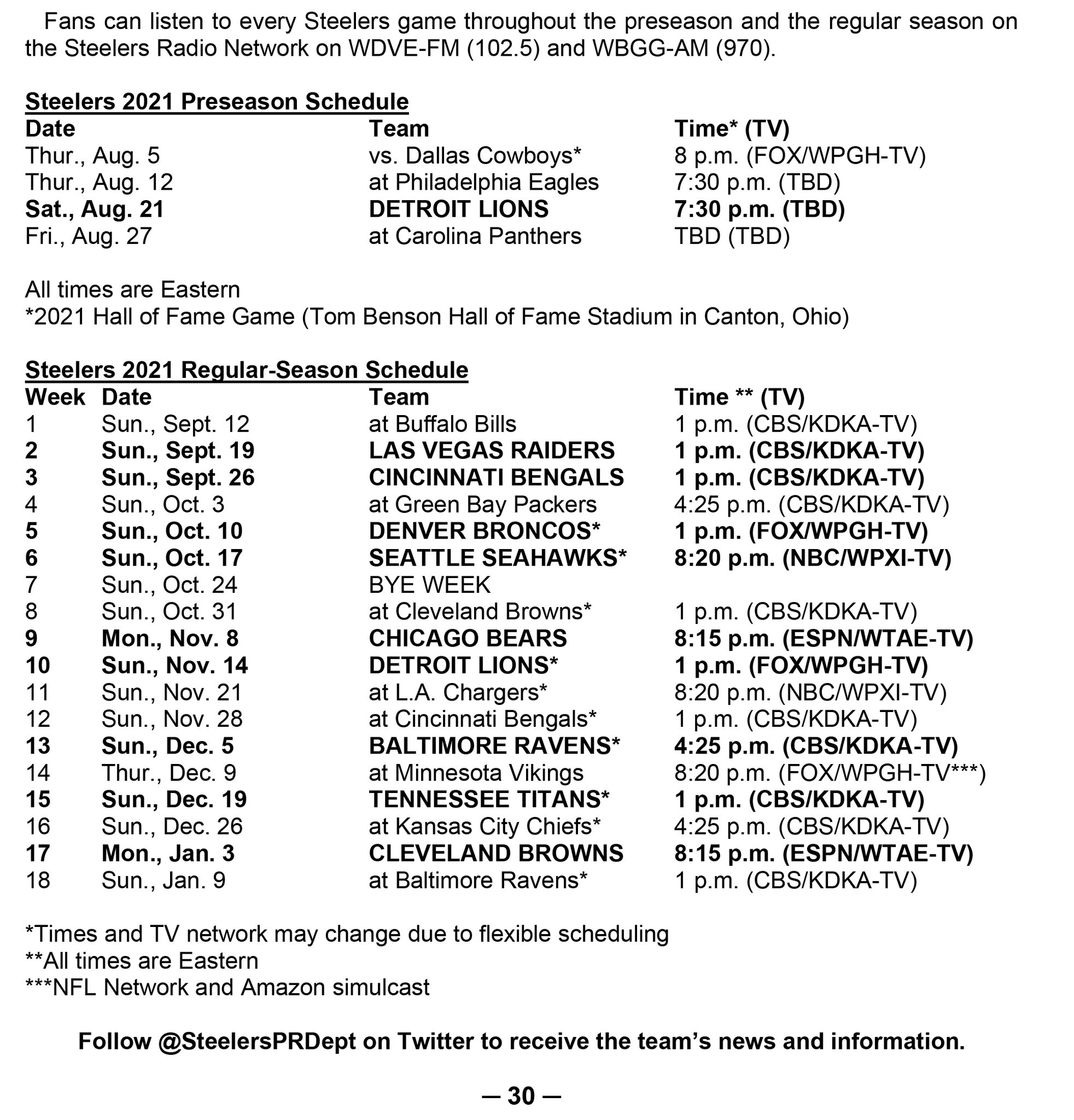 Steelers Depot 🧐 on Twitter "Steelers 2021 schedule…