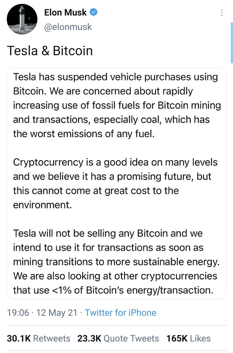 PabloSabbatella's tweet photo. Que decepción lo de Elon Musk, realmente se le disparó alguna manía latente. El daño que le está generando al ecosistema cripto no tiene nombre. Primero la estupidez de Dogecoin y ahora retractandose sobre Bitcoin. Bet: el directorio lo echará de su propia empresa. #FallenIdol https://t.co/3v077uxQy7
