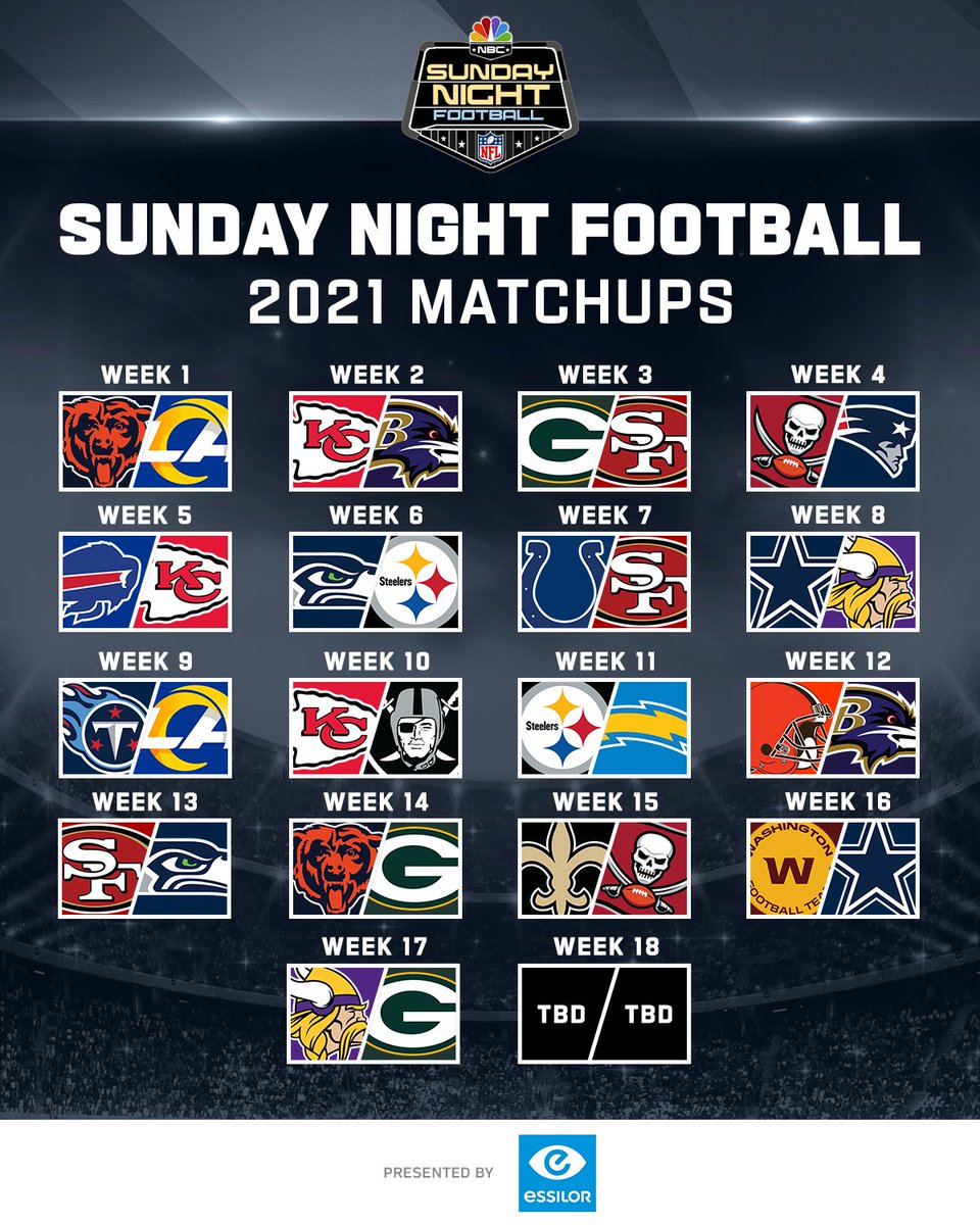 NFL on X: 'The biggest Sunday Night Football schedule ever! @SNFonNBC (by  @essilorusa) 