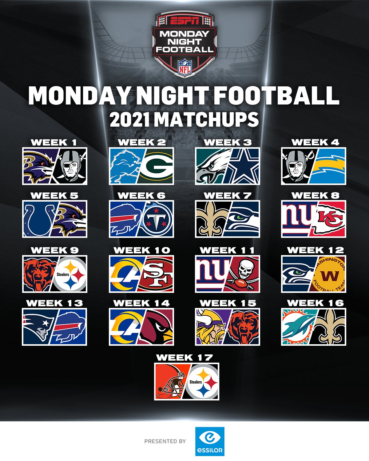 2021 NFL Monday Night Football Schedule