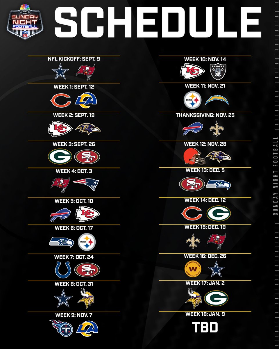 Sunday Night Football on NBC on X: 'The NFL's biggest season ever has a  Sunday Night Football lineup that is CAN'T MISS. 