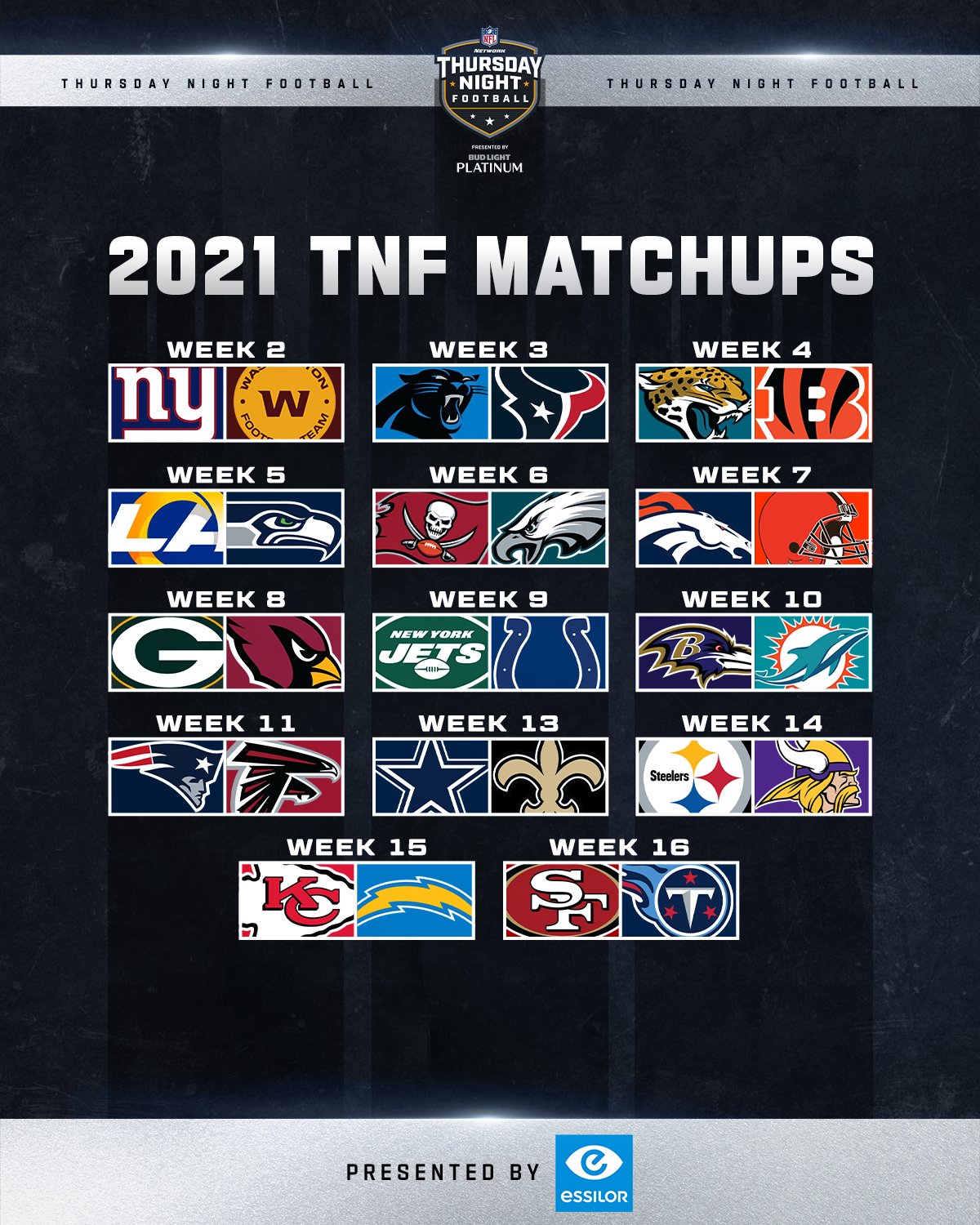 2021 NFL Thursday Night Football Schedule