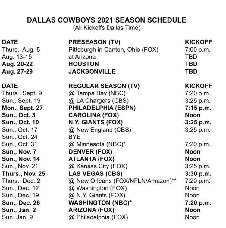 dallas cowboys preseason schedule 2022