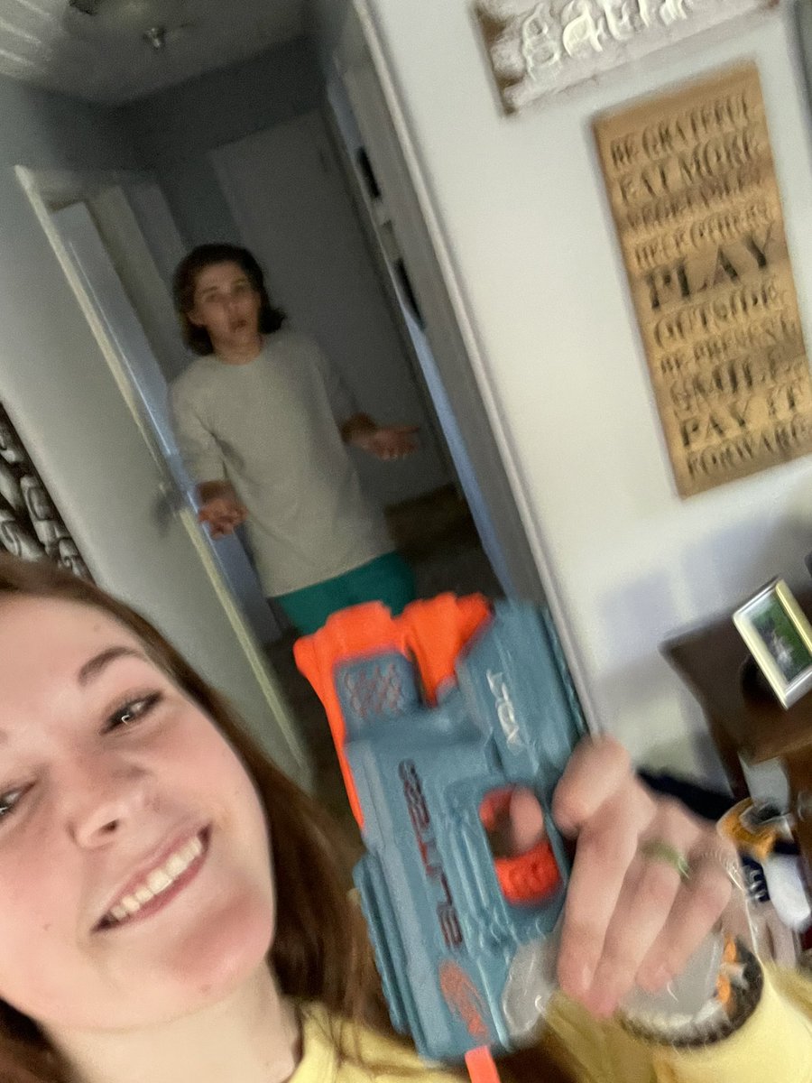 teamlorddisick's tweet photo. Aj from @teampoopbutt shot out by Erin!!! Thank you Mel for supplying the best hiding spot🥰🥰 @MahtNerf https://t.co/VptOos7CLA