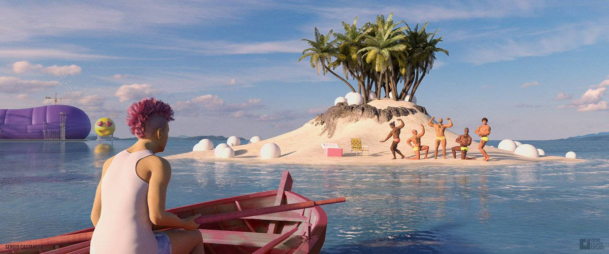 "Man Island" is a closer look to where P!nk arrives to meet a group of handsome men. 🏝🌊 
Those guys ended up looking just a liiiiitle bit different in the final video. Go watch it here.  youtube.com/watch?v=Xuy-V_… 
.
.
.
#conceptart #conceptartist #digitalart #digitalillustration
