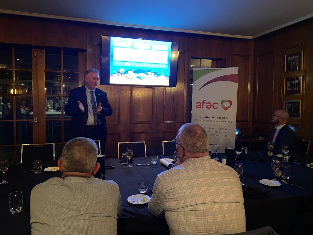 CEO_AFAC's tweet image. Thank you @AviationCoulson and @kpmgaustralia for presenting at the AFAC National Council Business Dinner. 

An informative insight into enhanced intelligence for decision making and new approaches to operational knowledge management to support fire and emergency services.