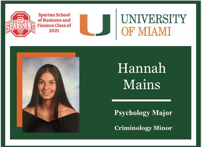 SpartanSofBF's tweet photo. Congratulations to Hannah Mains who will be attending the University of Miami! Way to represent the SSoBF! #SSoBF #SpartanLegacy https://t.co/uOBMIdIP5W