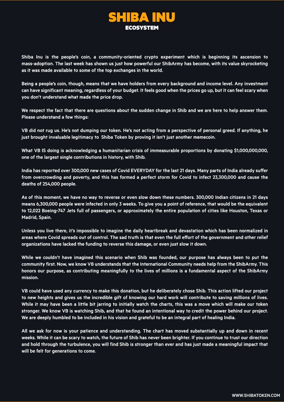 Shib A Message To The Shibarmy Regarding Today S Events We Know There S Strength In Numbers So We Are Celebrating Today S Brave Actions And Stand In Support Of Saving Lives And