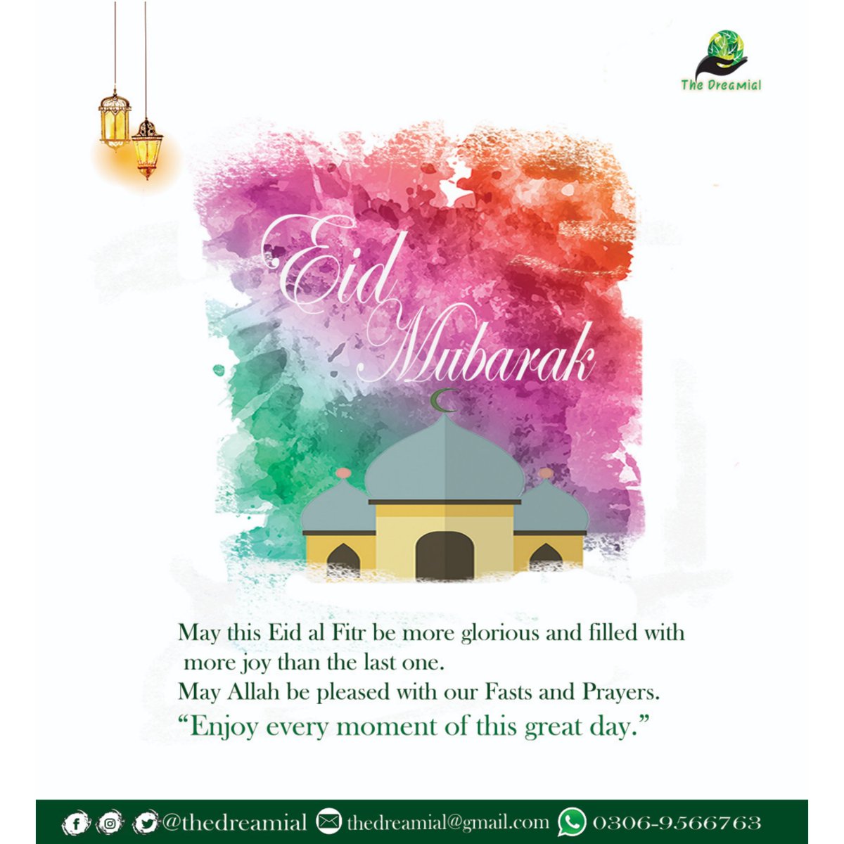TheDreamial's tweet photo. 🎆The Dreamial wishes you all Eid Mubarak with Love, Affection and Happiness
Wear new clothes of Kindness🪢,
Scent yourself with the perfume of Love❤️ and spread it everywhere,
Keep the sweet🍬 on the tongue and distribute by heart🫀 to everyone,
#thedreamial #EidMubarak #EID2021 https://t.co/chQn37Yncg