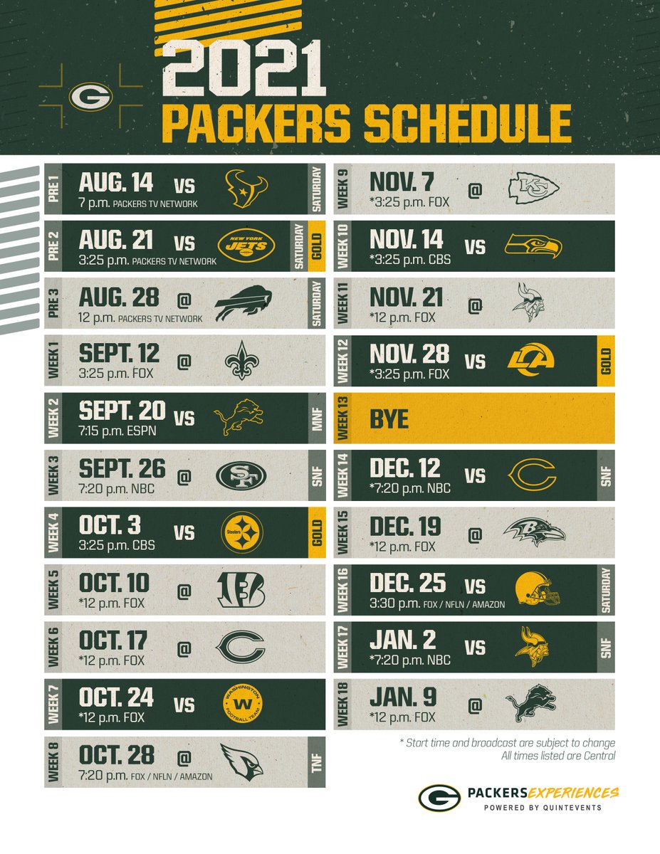 Green Bay Packers On Twitter Print Your Copy Of The 2021 Packers Schedule Https T Co Sg7xauygku Gopackgo