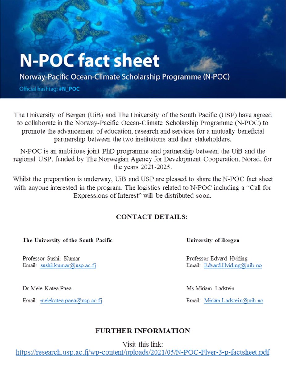 MISGLB's tweet image. Norway-Pacific Ocean-Climate Scholarship Programme (N-POC)
Further information: research.usp.ac.fj/.../N-POC-Flye…