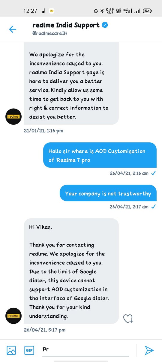 yrvikasm's tweet photo. @MadhavSheth1 @Gadgets360 @realmecareIN @MadhavSheth1 @realmeTechLife 
#Daretocheat
There is no AOD Customisation of Realme 7 pro and 8pro Unbelievable.
Now they have got a new excuse that Google is dialer. Cheater company https://t.co/b0IAA2Smnb
