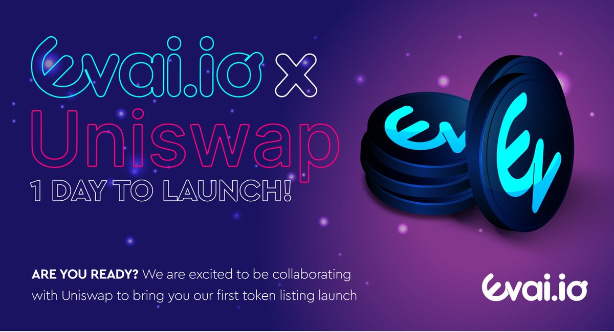 evai_io's tweet image. One day to go until the EVAI token launches across the globe! 🌎

From tomorrow you can swap other #crypto for EVAI on the #Uniswap exchange and join us on what is going to be an adrenaline-fulled ride skyward!

#Evai #Cryptocurrency #JoinTheEvailution