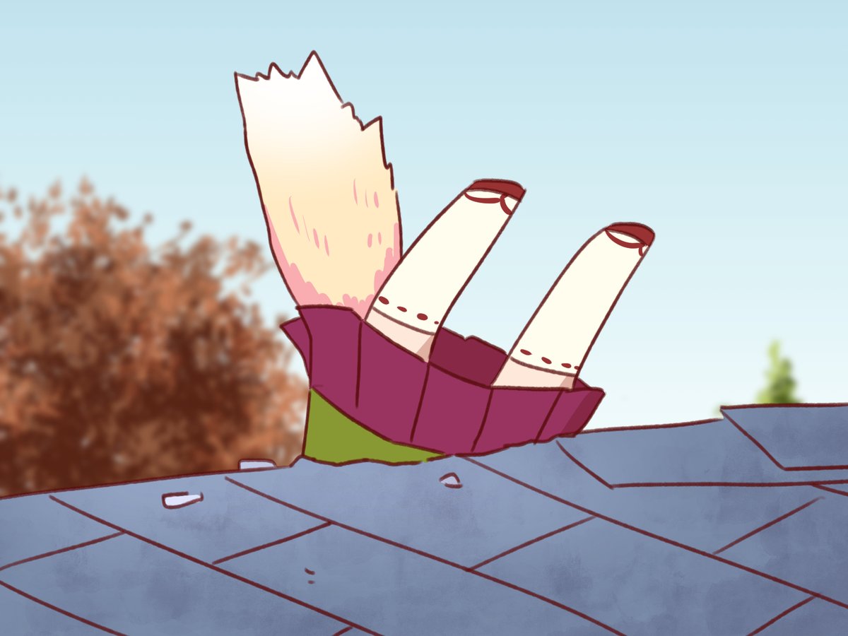 ケモミミちゃん 「屋根に刺さるケモミミちゃん 」|ながユーのイラスト