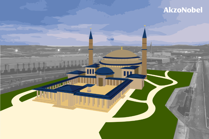 OscarWezenbeek's tweet photo. To all celebrating the end of Ramadan, Eid Mubarak! Our own Eid tradition is to shine the spotlight on an exquisite building. This year, it’s the Istanbul Airport Mosque in Turkey, coincidently protected by our @AkzoNobel powder coatings 😉 #EidMubarak2021 #AkzoNobel #Interpon https://t.co/vsZnh0YPsV